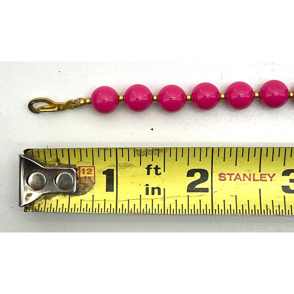 Vintage Hot Pink Beaded Necklace w/ Gold Tone Ball Spacers Fashion Jewelry 30" - Picture 3 of 4